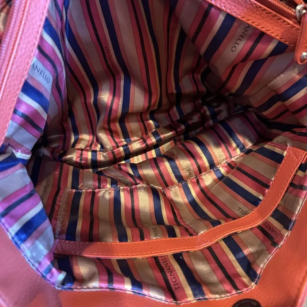 Tignanello Leather Shoulder Bag Pebbled Double Handle Tote Pink Orange 14x11 - Picture 10 of 12